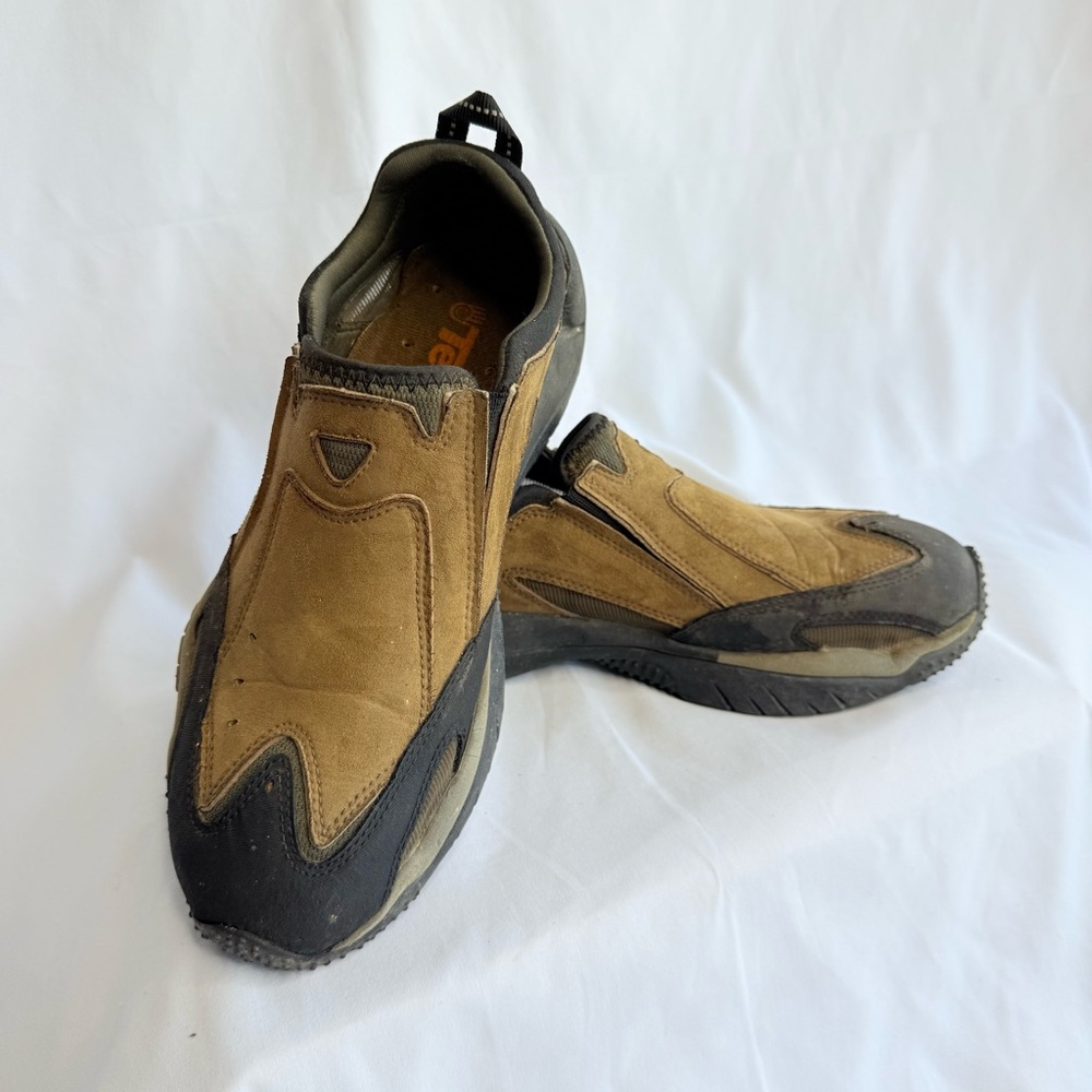 Teva Men's 11M Tan, Brown & Black Slip-On Hiking Loafers GUC Suede, Mesh,Rubber